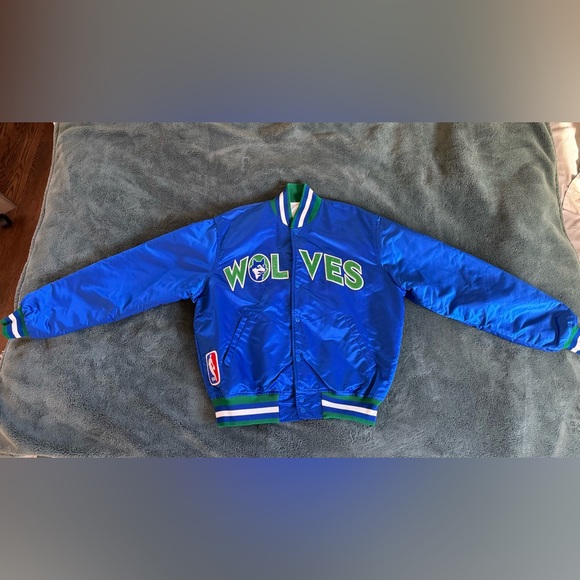 Vintage 1990s Minnesota Timberwolves Satin Starter Bomber Jacket Sz L - Picture 9 of 11